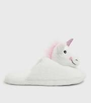 New Look Girls White Unicorn Faux Fur Mule Slippers
